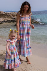 RACHEL CARSON GIRLS DRESS RAINBOW GINGHAM SEERSUCKER WITH PRISM HAND SMOCKING