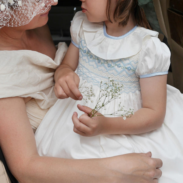 DIANA SPECIAL OCCASION DRESS WITH FORGET ME NOT HAND SMOCKING