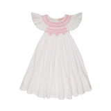 INDIRA GANDHI FLUTTER DRESS PEARL COTTON SATEEN WITH THINK PINK HAND SMOCKING