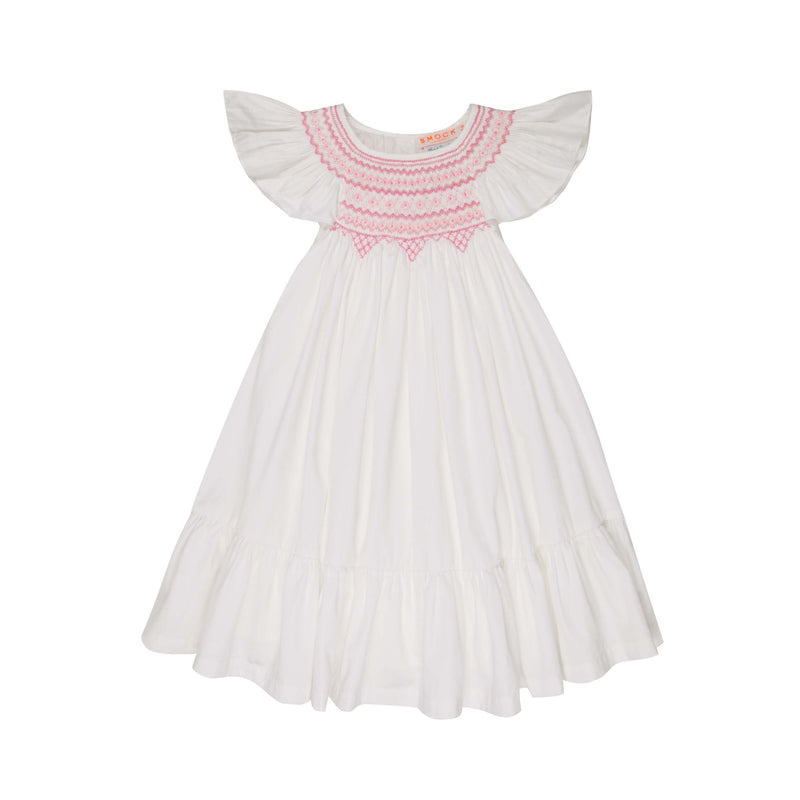 INDIRA GANDHI FLUTTER DRESS PEARL COTTON SATEEN WITH THINK PINK HAND SMOCKING