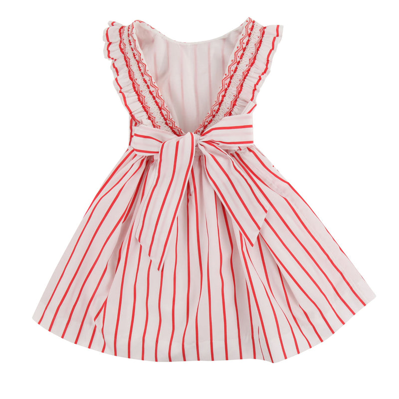 ISABELLA 1ST DRESS AQUAFRESH STRIPE WITH CHERRY BOWL HAND SMOCKING