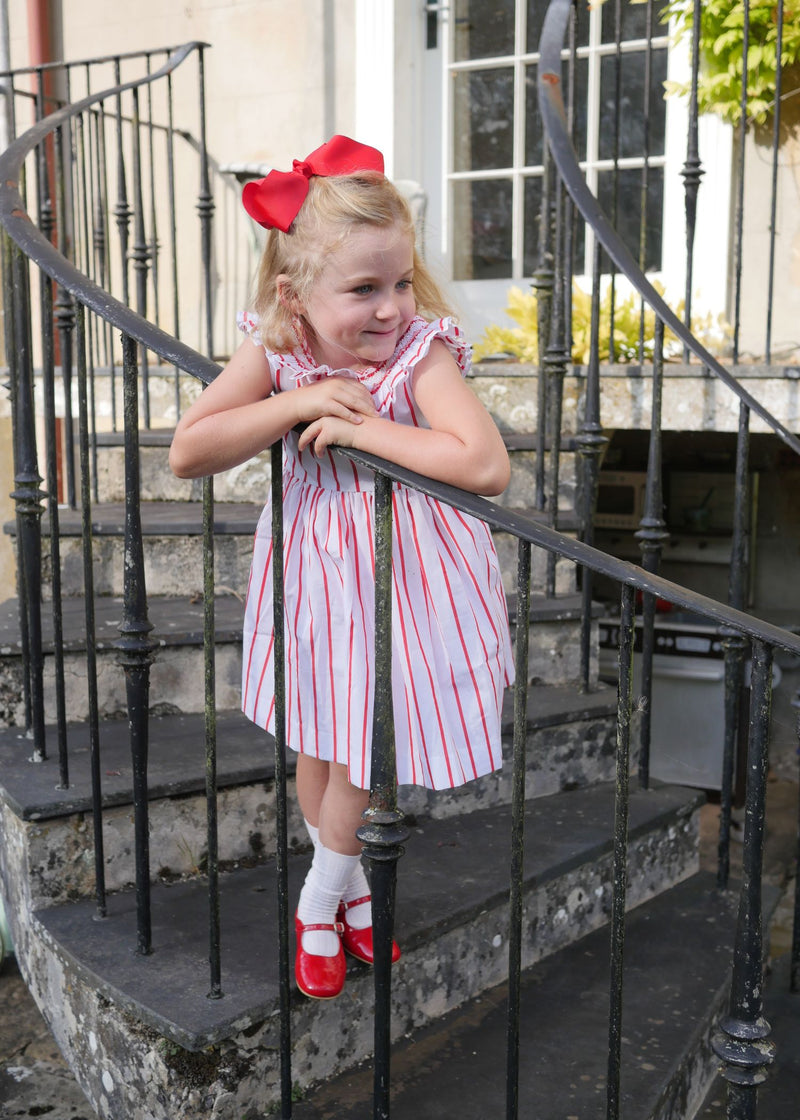 ISABELLA 1ST DRESS AQUAFRESH STRIPE WITH CHERRY BOWL HAND SMOCKING