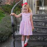 ISABELLA 1ST DRESS AQUAFRESH STRIPE WITH CHERRY BOWL HAND SMOCKING