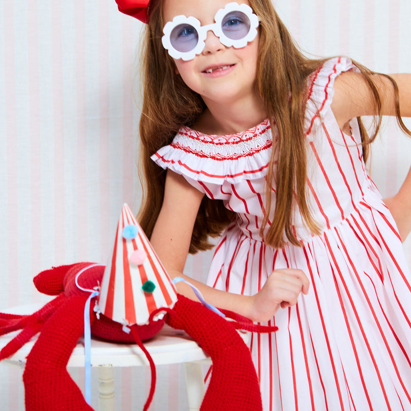 ISABELLA 1ST DRESS AQUAFRESH STRIPE WITH CHERRY BOWL HAND SMOCKING