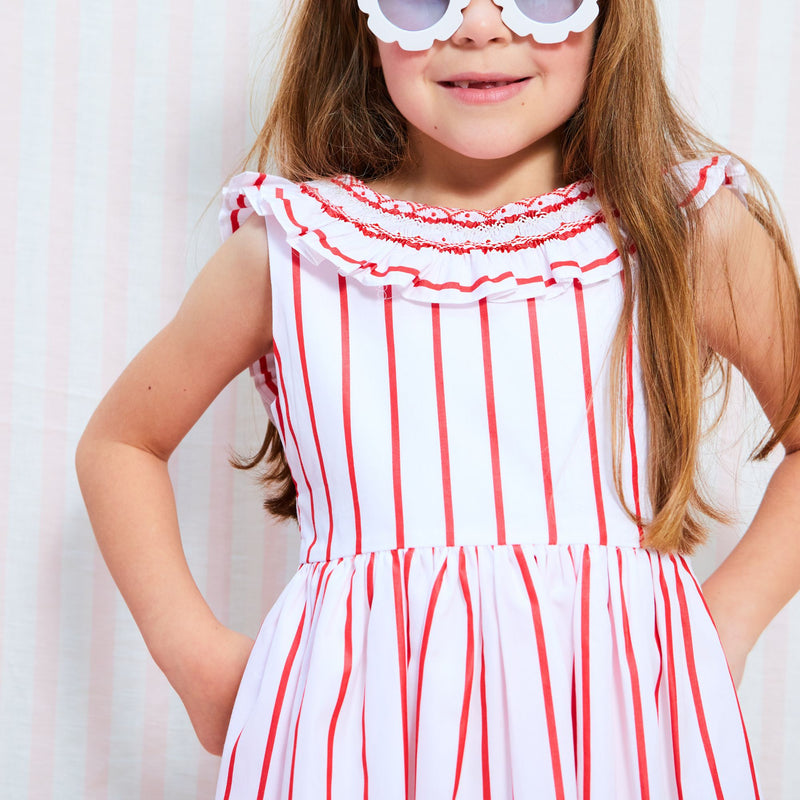 ISABELLA 1ST DRESS AQUAFRESH STRIPE WITH CHERRY BOWL HAND SMOCKING