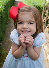 KATHERINE JOHNSON DRESS CHERRY STRIPES WITH MARASCHINO HAND SMOCKING