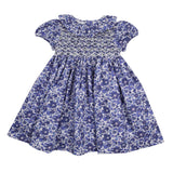 KATHERINE JOHNSON DRESS LIBERTY BETSY BLUE WITH LIGHTENING HAND SMOCKING