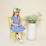 KATHERINE JOHNSON DRESS LIBERTY BETSY BLUE WITH LIGHTENING HAND SMOCKING