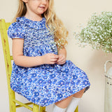 KATHERINE JOHNSON DRESS LIBERTY BETSY BLUE WITH LIGHTENING HAND SMOCKING