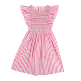 ANNA PAVLOVA DRESS FLAMBOYANCE OF FLAMINGOS STRIPES WITH RASPBERRY RIPPLE HAND SMOCKING