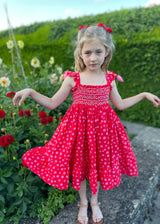 RACHEL CARSON DRESS FUNKY DALMATIAN WITH JAMMY DODGER HAND SMOCKING