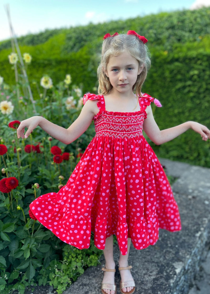 RACHEL CARSON DRESS FUNKY DALMATIAN WITH JAMMY DODGER HAND SMOCKING