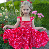 RACHEL CARSON DRESS FUNKY DALMATIAN WITH JAMMY DODGER HAND SMOCKING