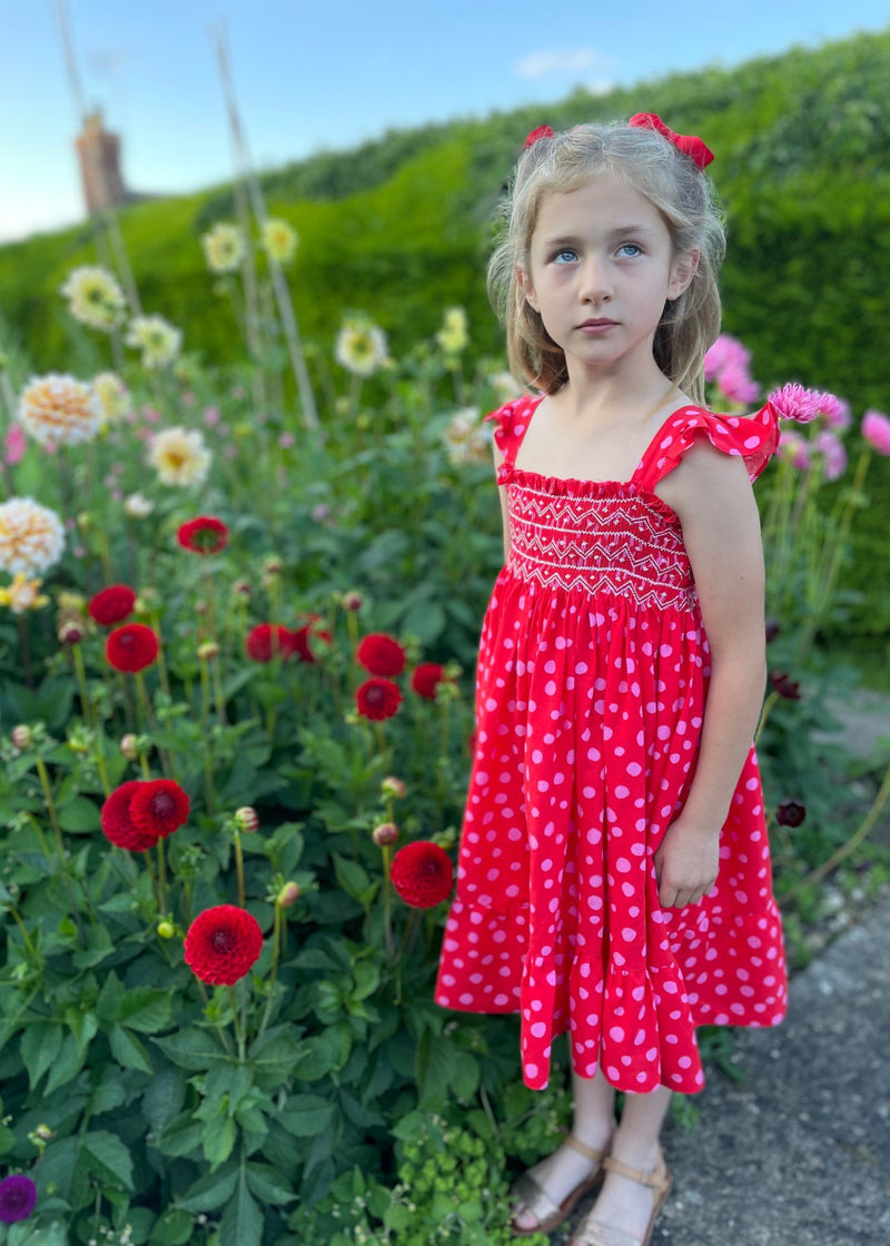 RACHEL CARSON DRESS FUNKY DALMATIAN WITH JAMMY DODGER HAND SMOCKING