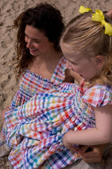 RACHEL CARSON GIRLS DRESS RAINBOW GINGHAM SEERSUCKER WITH PRISM HAND SMOCKING